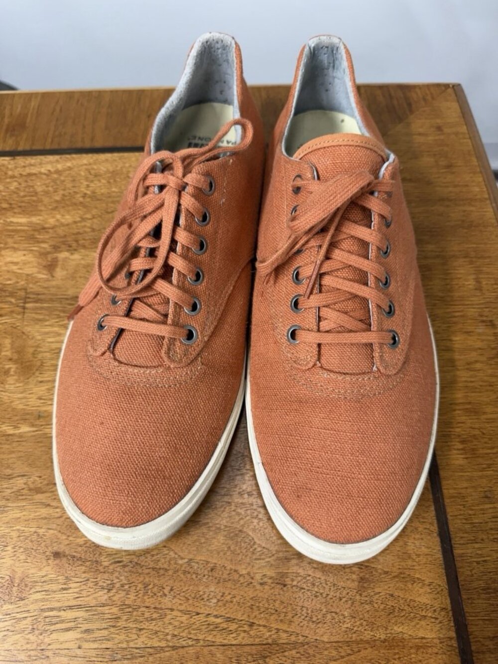 SeaVees Men’s 12 Orange Hermosa Plimsoll Surfwash Sneakers Herringbone Twill